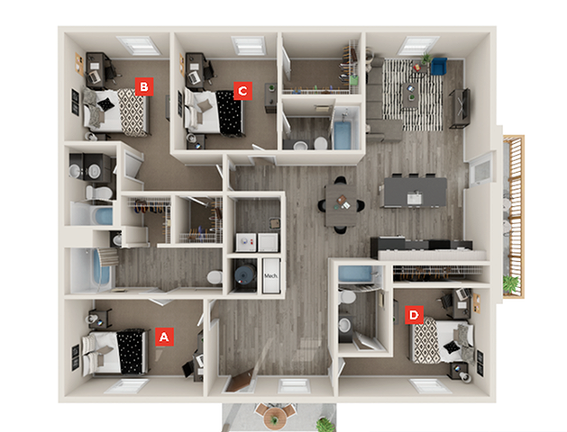 Woodbury Flat B - 4x4 Floor plan
